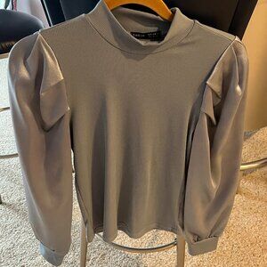 SHEIN Blue Mock Nect w/ Bubble Satin Sleeves Top Size M